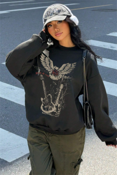 Siyah Black Eagle Guitar Y2K Sweatshirt