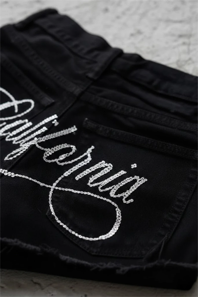 Siyah California Taşlı Y2K Mini Şort