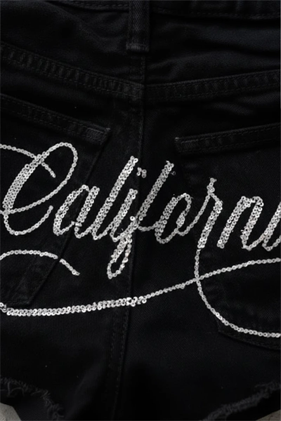 Siyah California Taşlı Y2K Mini Şort