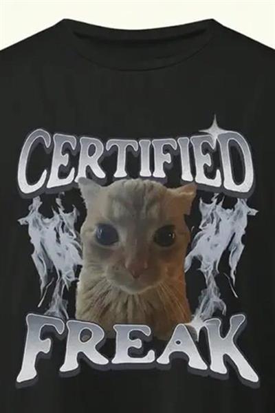 Siyah Certified Freak Cat Grunge Y2K Unisex T-Shirt