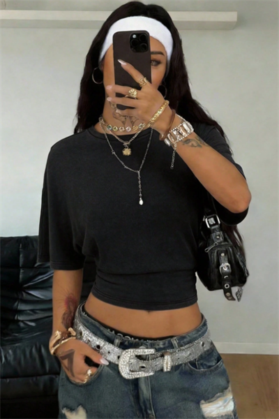 Siyah Cool Corset Y2K Bluz