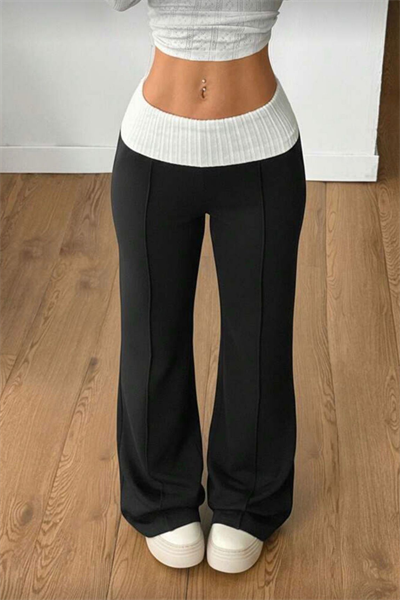 Siyah Daizy Beli Lastikli Y2K Eşofman Altı