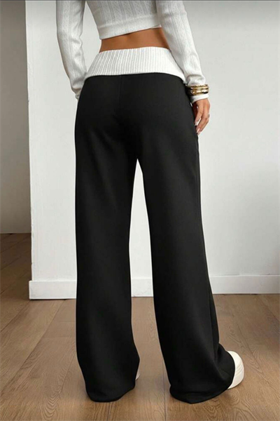 Siyah Daizy Beli Lastikli Y2K Eşofman Altı