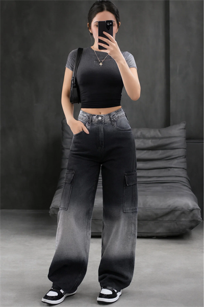 Siyah Degrade Y2K Unisex Baggy Pantolon
