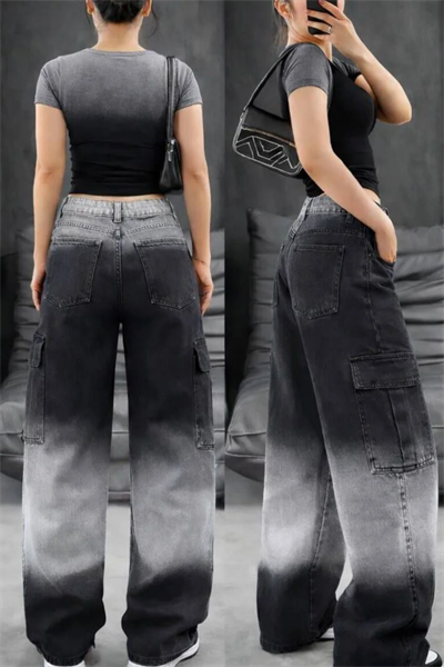 Siyah Degrade Y2K Unisex Baggy Pantolon