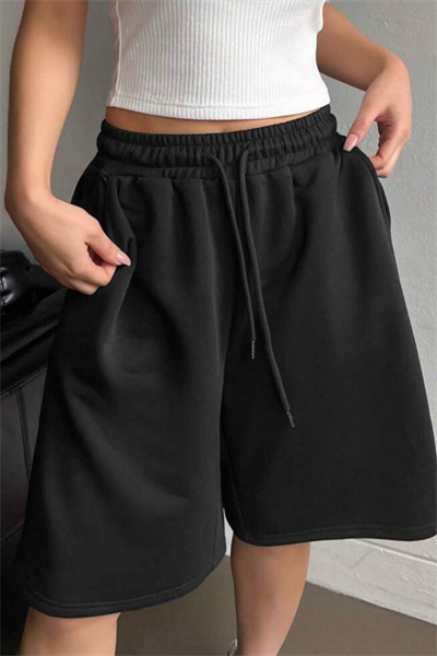Siyah Elas Basic Carpi Short