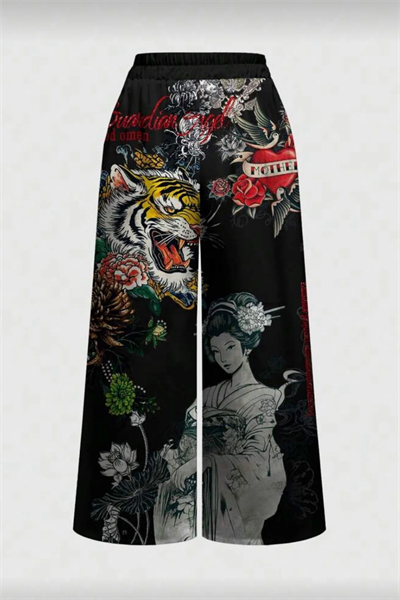 Siyah Flower And Tiger Detaylı Avant Dijital Baskı Eşofman Altı