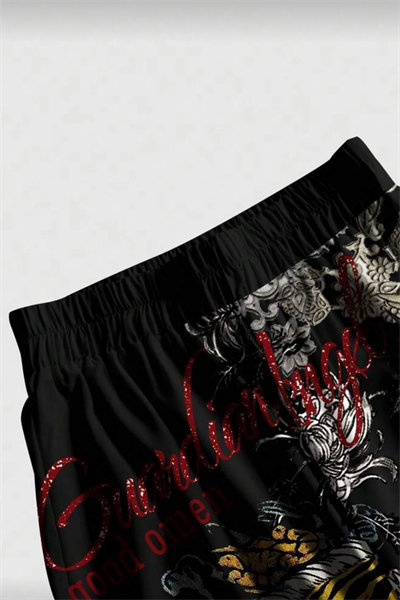 Siyah Flower And Tiger Detaylı Avant Dijital Baskı Eşofman Altı