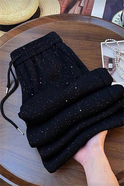 Siyah Glow Simli Eşofman Altı