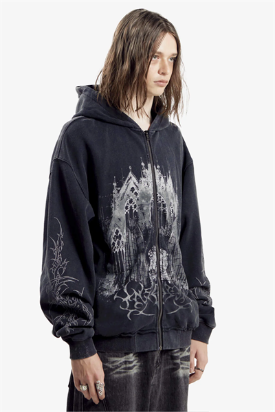 Siyah Gothic Castle Kapüşonlu Unisex Hırka