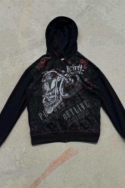 Siyah Gothic Legendary Outlaws Cyber Grunge Kapüşonlu Hırka