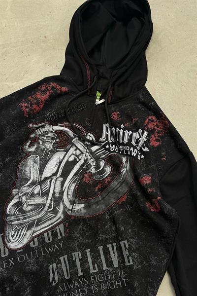 Siyah Gothic Legendary Outlaws Cyber Grunge Kapüşonlu Hırka
