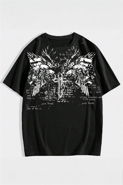 Siyah Gotik Cross Eagle Y2K Unisex T-Shirt