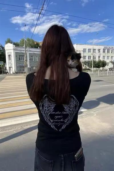 Siyah Gotik Sırt Baskılı Wing Geniş Yaka Y2K Uzun Kollu Crop