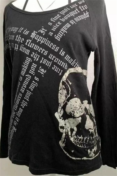 Siyah Gotik Skull Askılı Y2K Uzun Kollu Crop