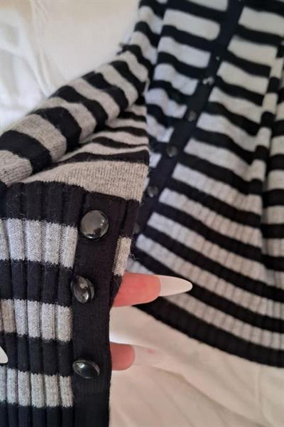 Siyah Gri Çizgili Grunge Y2K Stili Triko Hırka