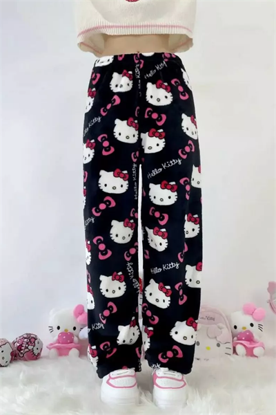 Siyah Hello Kitty Collage Halloween Peluş Eşofman