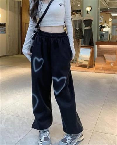 Siyah Oversize Kalp Detail Eşofman Altı