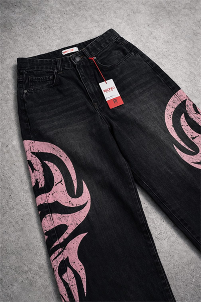 Siyah Pembe Tribal Baskılı Y2K Unisex Baggy Pantolon