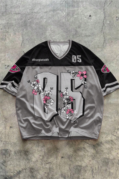 Siyah Sakura x Los Angeles 05 V Yaka Unisex Forma