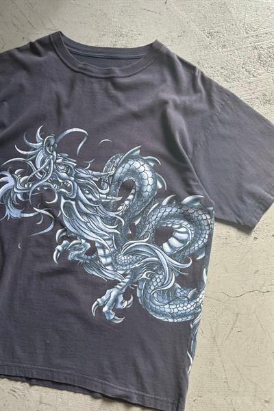 Siyah Silver Dragon Grafitti Harajuku Y2K Unisex T-Shirt