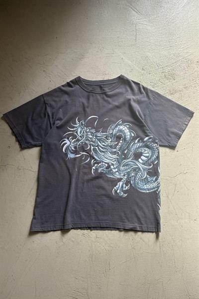 Siyah Silver Dragon Grafitti Harajuku Y2K Unisex T-Shirt