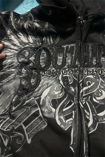 Siyah South Pole Gotik Wing Y2K Unisex Kapüşonlu Hırka