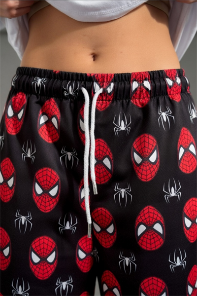 Siyah SpiderMan Desenli Oversize Eşofman Altı