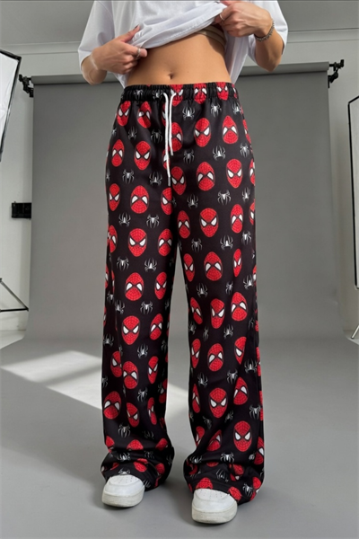 Siyah SpiderMan Desenli Oversize Eşofman Altı