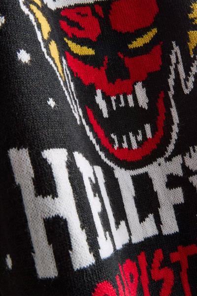 Siyah Stranger Things Hellfire Club Christmas HO! HO! HO! Oversize Unsiex Kazak