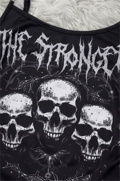 Siyah The Stronger Gotik Y2K Askılı Crop
