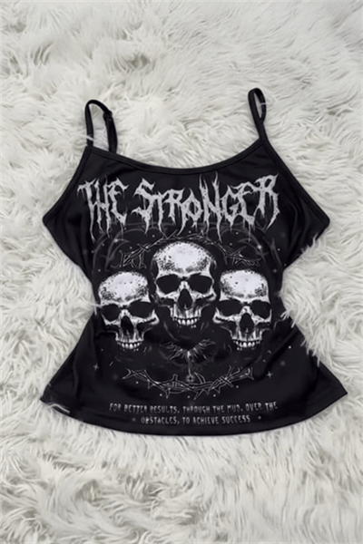 Siyah The Stronger Gotik Y2K Askılı Crop