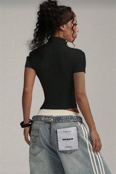 Siyah Tommy Zipper Sports Blouse