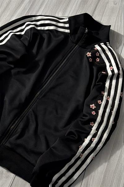 Siyah Üç Şeritli Sakura Ağacı Y2K Unisex Hırka