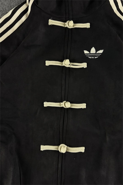 Siyah Üç Şeritli Y2K Unisex Chinese Ceket