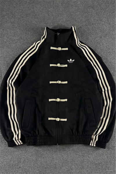 Siyah Üç Şeritli Y2K Unisex Chinese Ceket