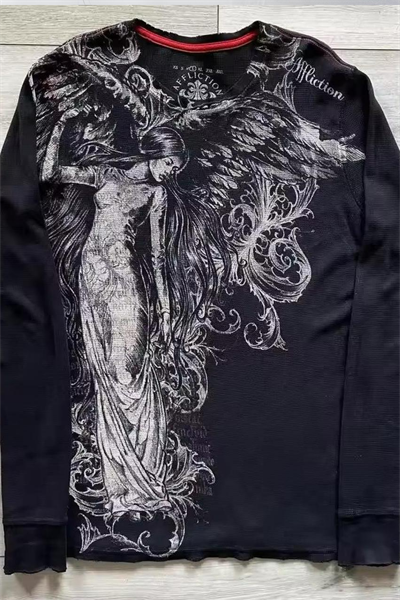 Siyah Vintage Angel Affliction Cyber Grunge Uzun Kollu İnce Sweatshirt