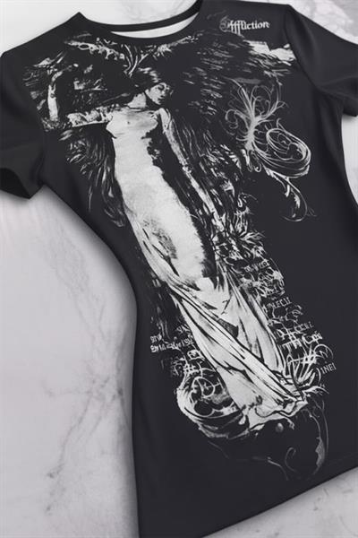 Siyah Vintage Angel Affliction Cyber Grunge Y2K Kısa Kollu Crop