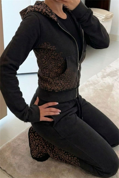 Siyah Vintage Y2K Leopar Takım