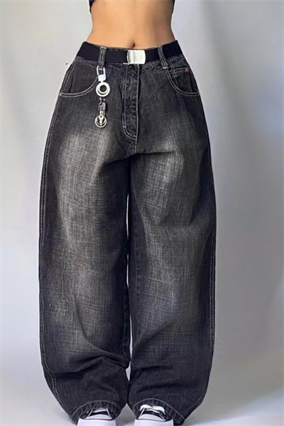 Siyah Yıkamalı Harajuku Unisex Baggy Y2K Pantolon
