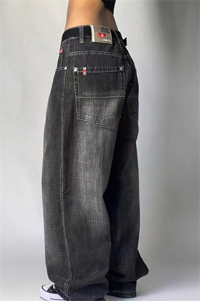 Siyah Yıkamalı Harajuku Unisex Baggy Y2K Pantolon