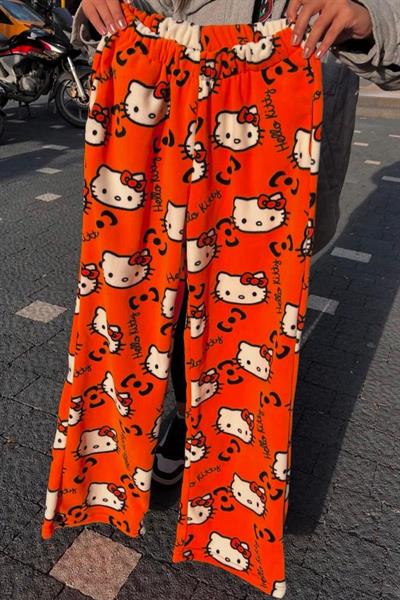 Turuncu Hello Kitty Collage Halloween Peluş Eşofman