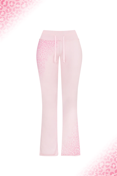 Vintage Pembe Leopar İspanyol Paça Slim Eşofman