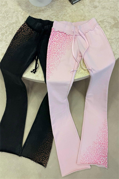 Vintage Pembe Leopar İspanyol Paça Slim Eşofman