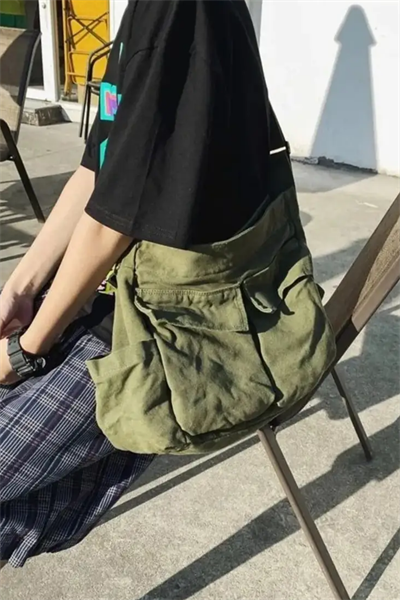 Vintage Unisex Kargo Cep Iç Hacmi Geniş Haki Yeşil Postacı Çanta