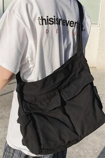 Vintage Unisex Kargo Cep Iç Hacmi Geniş Haki Siyah Postacı Çanta