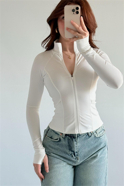 White Rover Crop Zipper Hoodie