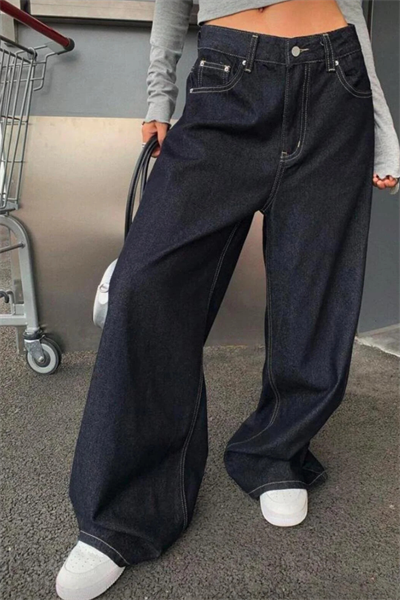 Wide Leg Taşlamalı Y2K Denim Jean