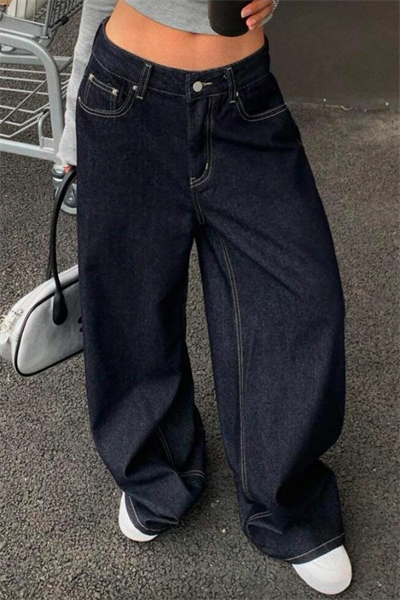 Wide Leg Taşlamalı Y2K Denim Jean