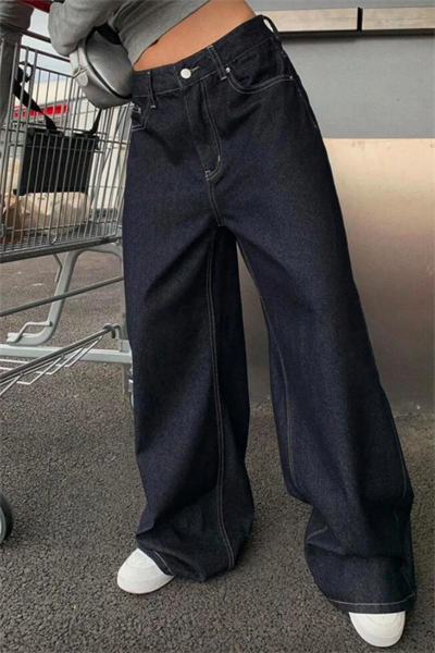 Wide Leg Taşlamalı Y2K Denim Jean